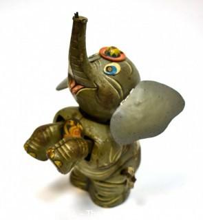 Vintage Tin Litho Wind-Up Circus Elephant Toy  Marked T.N. Nomura Trademark.  Incomplete.
