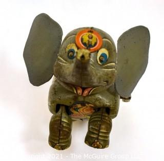 Vintage Tin Litho Wind-Up Circus Elephant Toy  Marked T.N. Nomura Trademark.  Incomplete.
