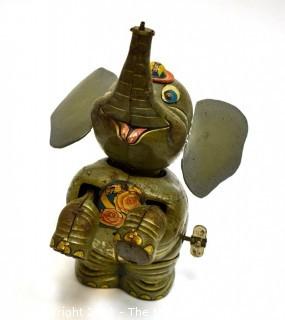 Vintage Tin Litho Wind-Up Circus Elephant Toy  Marked T.N. Nomura Trademark.  Incomplete.
