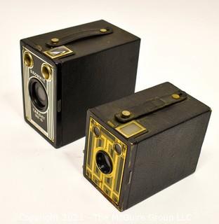 Two (2) Vintage Kodak Brownie Art Deco Box Cameras