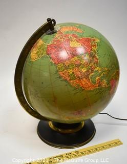 Vintage Illuminated World Globe Lamp and Stand.  Measures 14" tall.