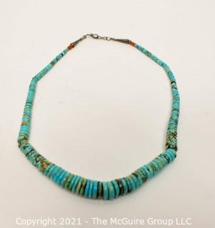 Native American Blue Green Turquoise Graduated Rondelle Disc Beads