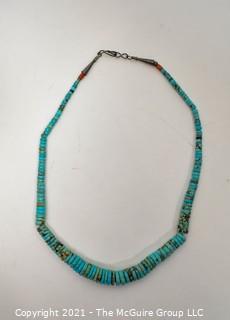 Native American Blue Green Turquoise Graduated Rondelle Disc Beads