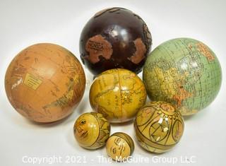 Group of Decorative Globes Including Nesting Globe Box. 
