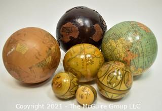 Group of Decorative Globes Including Nesting Globe Box. 
