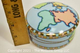 Tiffany & Co. Porcelain World Map Lidded Trinket Box.  Measures 4" Diameter.