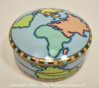 Tiffany & Co. Porcelain World Map Lidded Trinket Box.  Measures 4" Diameter.