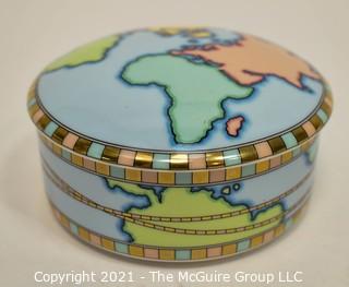 Tiffany & Co. Porcelain World Map Lidded Trinket Box.  Measures 4" Diameter.