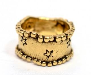 Vintage Artisan Made Hammered 14kt Gold Ring with Stars.  Tested.  Weighs 6.8 grams.