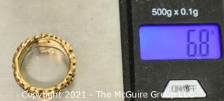 Vintage Artisan Made Hammered 14kt Gold Ring with Stars.  Tested.  Weighs 6.8 grams.