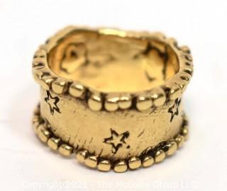 Vintage Artisan Made Hammered 14kt Gold Ring with Stars.  Tested.  Weighs 6.8 grams.