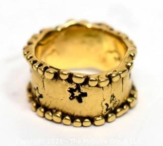 Vintage Artisan Made Hammered 14kt Gold Ring with Stars.  Tested.  Weighs 6.8 grams.