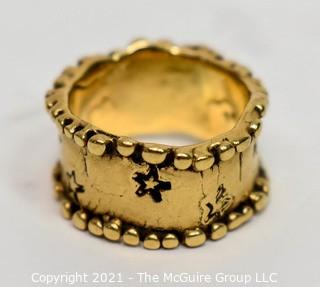 Vintage Artisan Made Hammered 14kt Gold Ring with Stars.  Tested.  Weighs 6.8 grams.