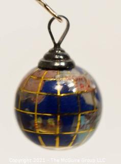 Vintage Lapis with Inlaid Stone Globe Charm or Pendant. 