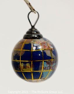 Vintage Lapis with Inlaid Stone Globe Charm or Pendant. 