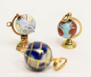 Three (3) Vintage Gold Articulated Lapis Stone and Glass Globes on Stands, Charms or Pendants.