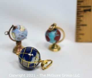 Three (3) Vintage Gold Articulated Lapis Stone and Glass Globes on Stands, Charms or Pendants.