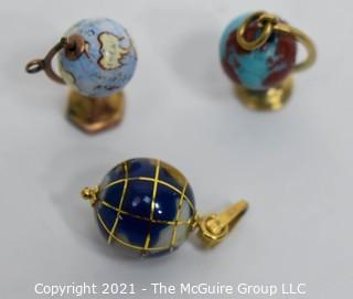 Three (3) Vintage Gold Articulated Lapis Stone and Glass Globes on Stands, Charms or Pendants.