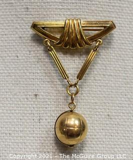 Two Piece Gold Brooch with Articulated Globe Charm or Pendant. Dorson's Brooch is 12kt Rolled Gold Plate and Charm is 14kt. Charm weighs 1.5g.  