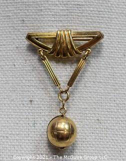 Two Piece Gold Brooch with Articulated Globe Charm or Pendant. Dorson's Brooch is 12kt Rolled Gold Plate and Charm is 14kt. Charm weighs 1.5g.  