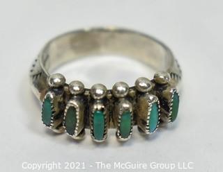 Vintage Native American Needlepoint Turquoise and Sterling Silver Ring