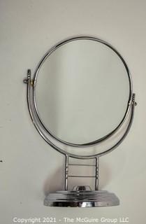 Art Deco Chrome Vanity Table Top Mirror.  Measures 13" in Diameter and 17" Tall.