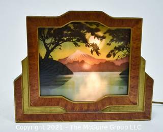 Vintage Helmscene Lumascene Theater Table Lamp with Mt. Fuji & Water Scene.