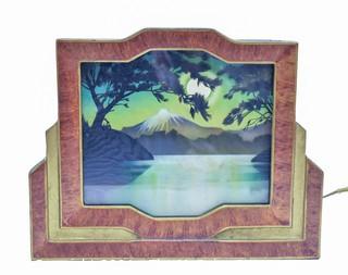 Vintage Helmscene Lumascene Theater Table Lamp with Mt. Fuji & Water Scene.