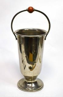 Vintage Art Deco Champagne Cooler With Butterscotch Bakelite Center Knob Made By WMF (Württembergische Metallwarenfabrik) Of Germany.  Measures 22" tall. Small dent on one side.