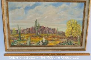 Framed Oil On Canvas Painting of Western Desert Landscape Signed by Artist Alice W. Smith.  Measures  30"H X 45"W.