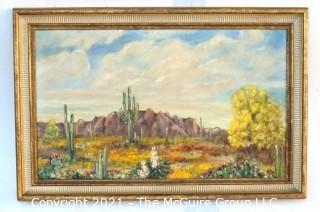 Framed Oil On Canvas Painting of Western Desert Landscape Signed by Artist Alice W. Smith.  Measures  30"H X 45"W.