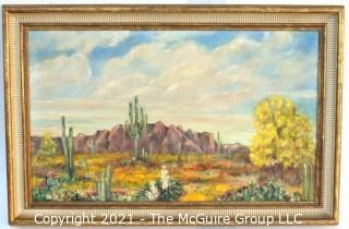 Framed Oil On Canvas Painting of Western Desert Landscape Signed by Artist Alice W. Smith.  Measures  30"H X 45"W.