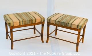 Set of Two (2) Vintage Drexel Heritage Upholstered Stools. Measure 15" x 18" x 21".