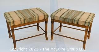 Set of Two (2) Vintage Drexel Heritage Upholstered Stools. Measure 15" x 18" x 21".