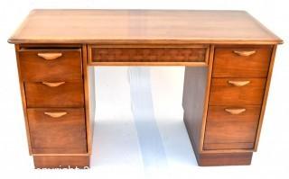 Vintage Mid-Century Modern Warren Church for Lane Perception Plinthe Base Walnut Desk