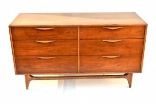 Vintage Mid-Century Modern Warren Church for Lane Perception Walnut Long Dresser or Chest of Drawers 