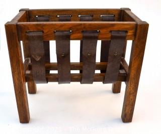 Vintage Arts And Crafts Mission Style Wood with Leather Straps Magazine Rack.