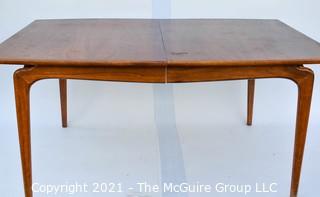 Vintage Mid Century Modern Warren Church for Lane Perception Walnut Surfboard Dining Table.  Legs have been repaired.   Measures 31" x 41" x 68".