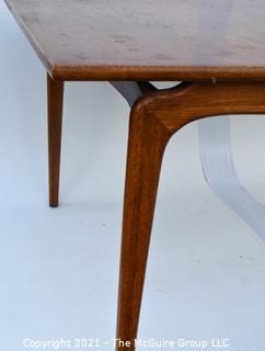 Vintage Mid Century Modern Warren Church for Lane Perception Walnut Surfboard Dining Table.  Legs have been repaired.   Measures 31" x 41" x 68".