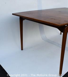 Vintage Mid Century Modern Warren Church for Lane Perception Walnut Surfboard Dining Table.  Legs have been repaired.   Measures 31" x 41" x 68".