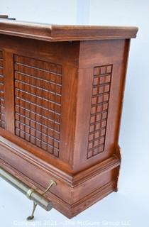 Vintage Mid Century Modern Dry Bar With Panels & Brass Bar Foot Rail. Measures 24" x 41" x 49".