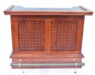 Vintage Mid Century Modern Dry Bar With Panels & Brass Bar Foot Rail. Measures 24" x 41" x 49".