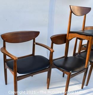 Five (5) Vintage Mid Century Modern Bent Wood Dining Chairs. See photos for upholstery condition 