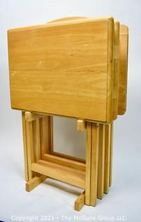 Four (4) Foldable Wood Tray Table Set in Stand