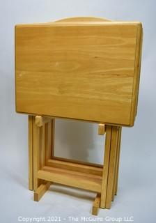 Four (4) Foldable Wood Tray Table Set in Stand