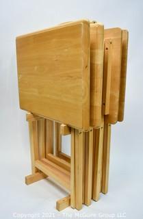 Four (4) Foldable Wood Tray Table Set in Stand