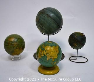 Four (4) Vintage Metal Litho World Globes on Stands.