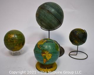 Four (4) Vintage Metal Litho World Globes on Stands.