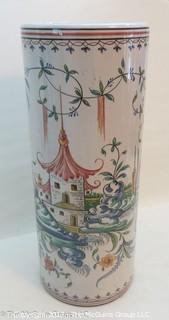 Asian motif ceramic umbrella stand; hand painted in Portugal