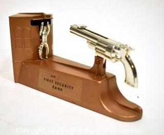 Vintage Promotional The Wild West Cowboy and Gun Hold Up Mechanical Bank by Duro 
